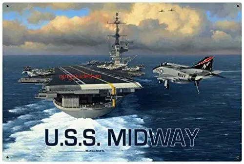 

Maizeco Vintage USS Midway Metal Signs Military 16" x 12" Inch Tin Sign Plaques Poster for Pub Man Cave Home Bar Garage Wall