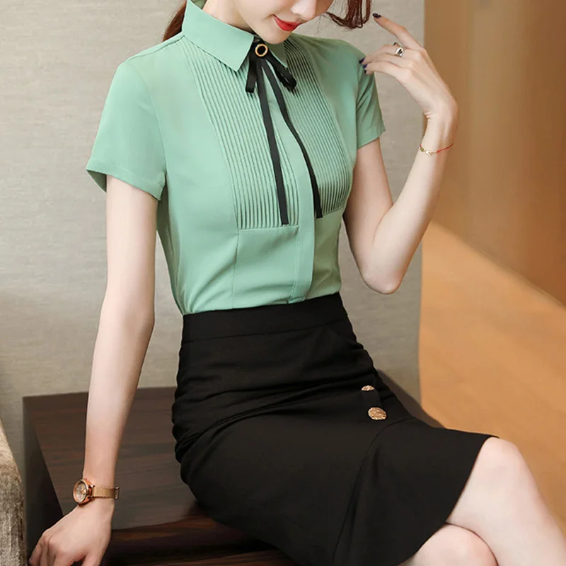 Женские Профессиональные рубашки и блузки с коротким рукавом Офисная Женская
