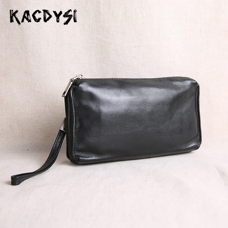 Оригинальный вместительный мужской клатч из коровьей кожи Классический мягкий