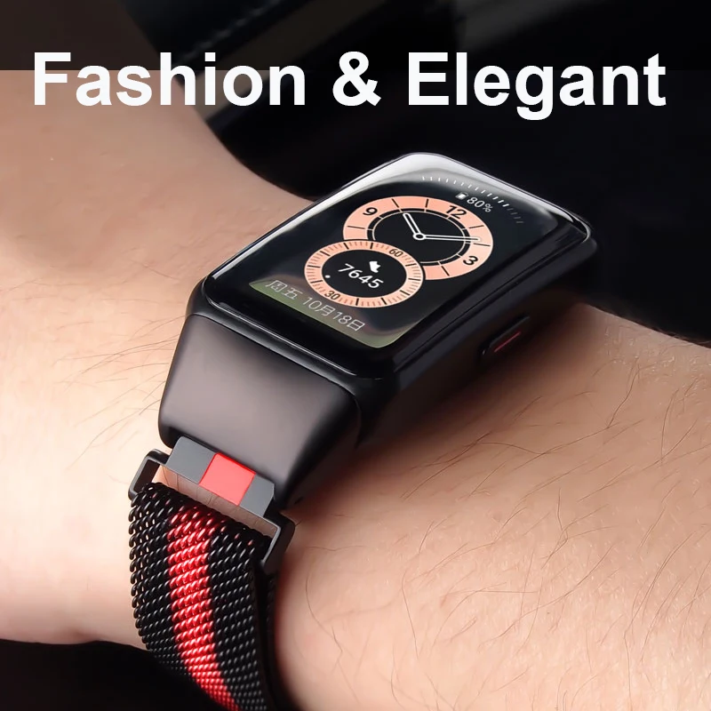 Ремешок металлический для Huawei Band 6 сменный Браслет Миланская петля с магнитной