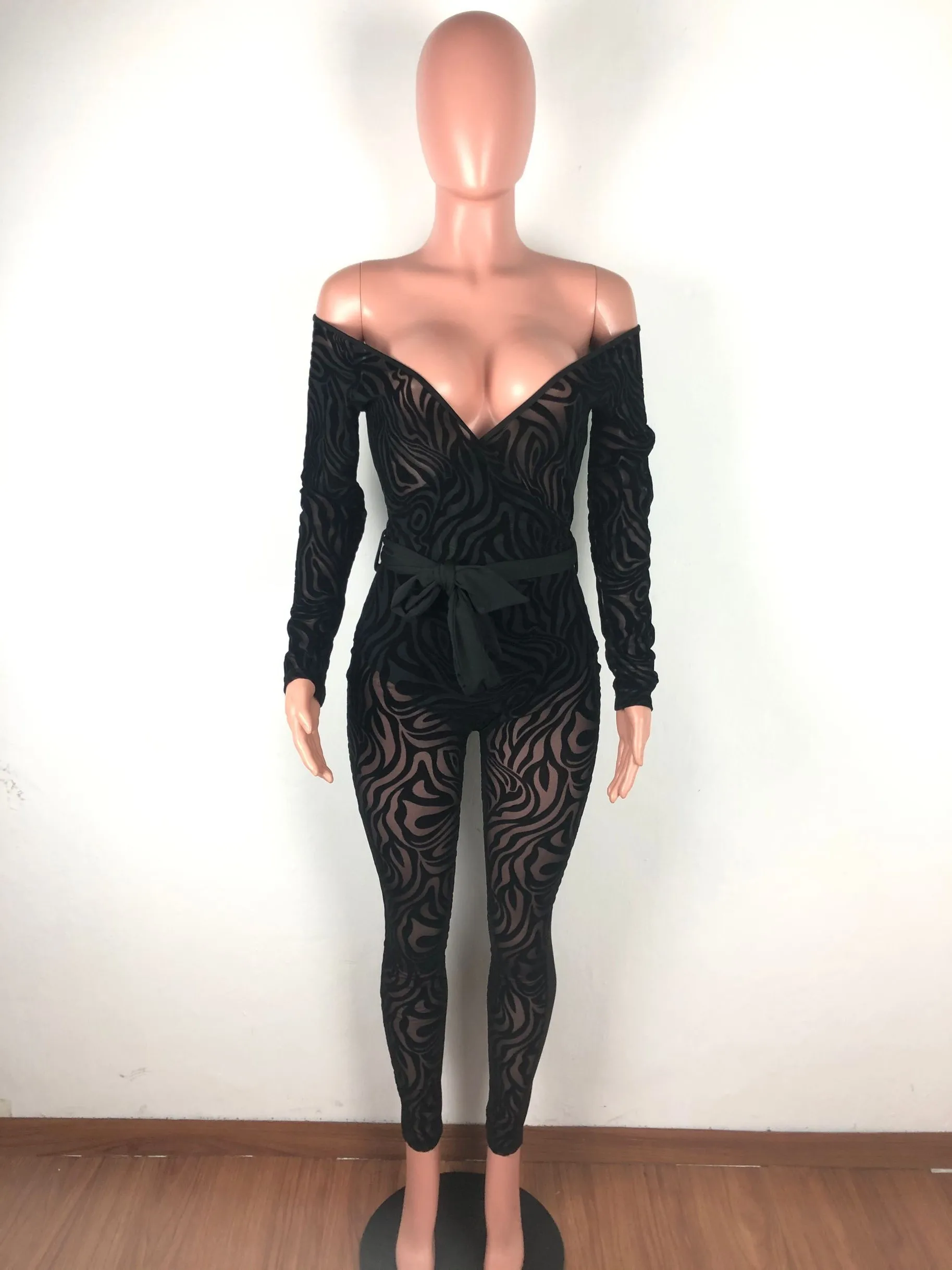 Женские комбинезоны с длинным рукавом и v-образным вырезом Сексуальные вечерние