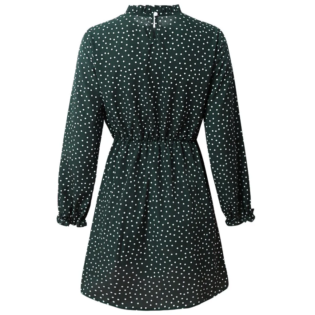 Зимнее платье для женщин модное с воротником-стойкой принтом оборками высокой