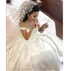 Кружевное свадебное платье с аппликацией, Атласное Бальное Платье с открытыми плечами и кристаллами из бисера, индивидуальное свадебное платье, вечернее платье, 2020
