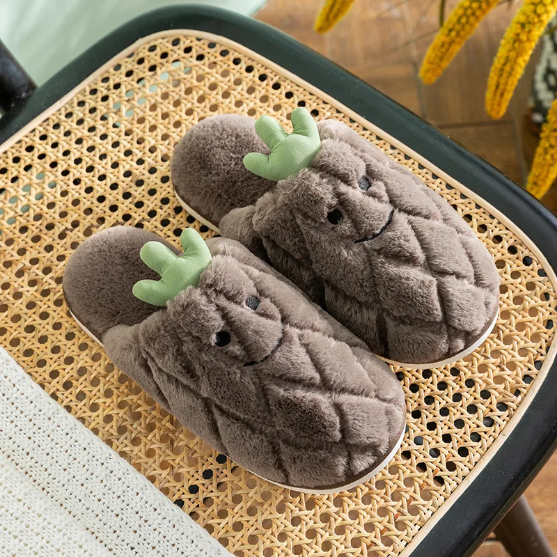 

2021 fashion Women's Cotton Slipper Autumn Winter New Fruit Lovely Pineapple Couple Shoes Round Toe Indoors Soft Home Flat shoes