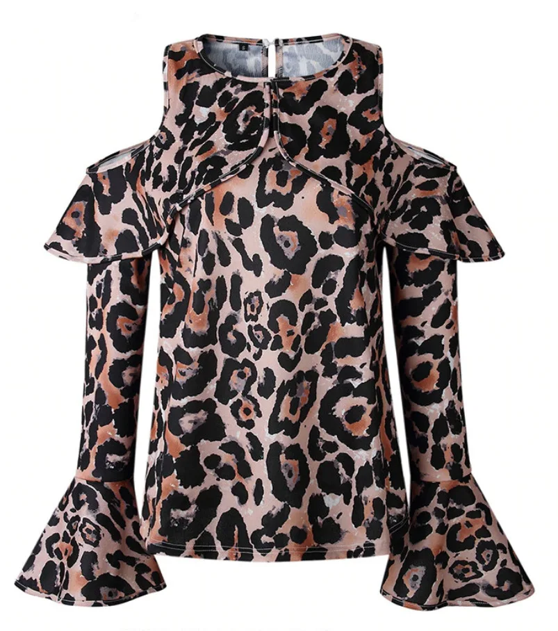 Женская Базовая футболка с леопардовым принтом на осень и зиму элегантная