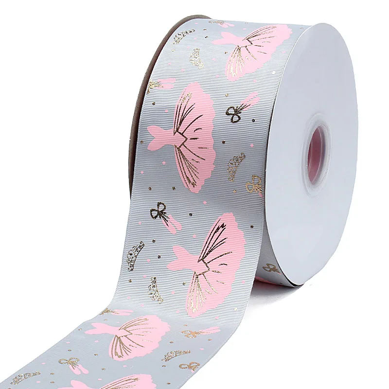 50 yards/lot) Free shipping 75mm ballet skirt golf foil printed grosgrain ribbon