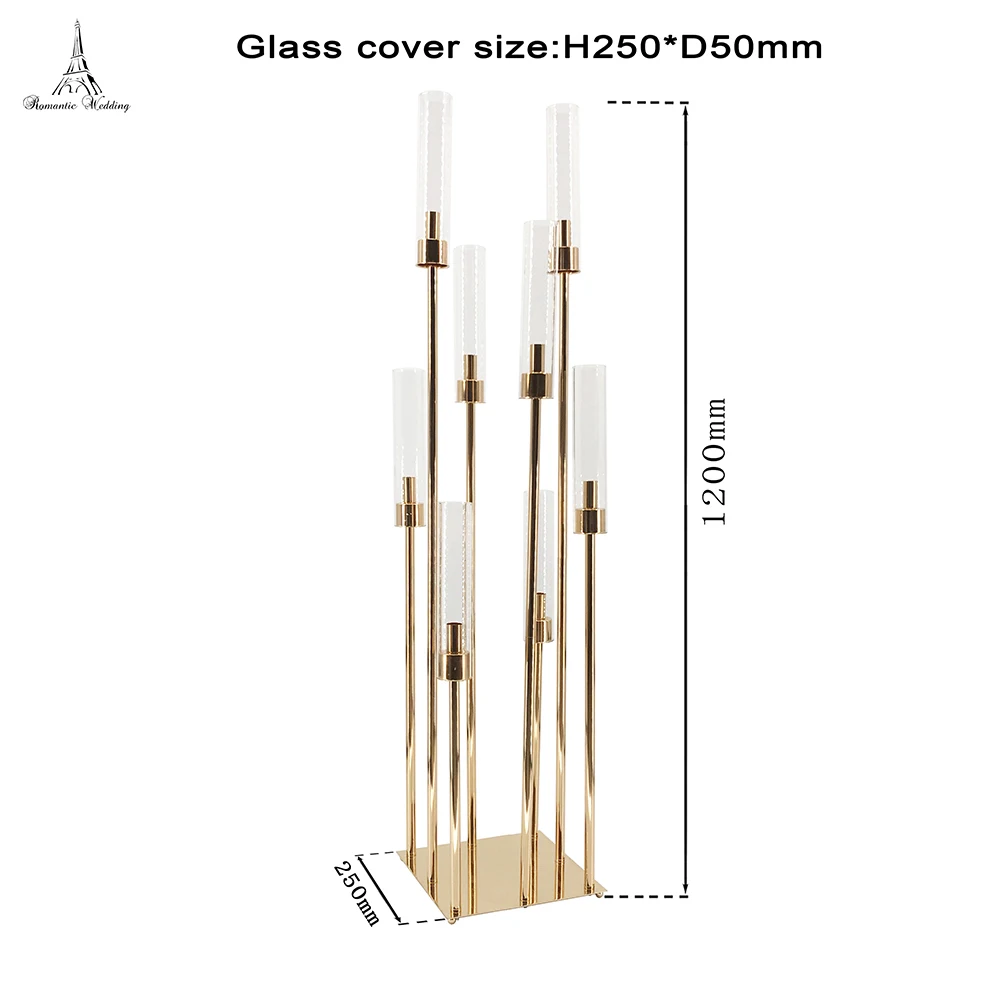 Металлический подсвечник с 8 насадками золотой со стеклянной крышкой