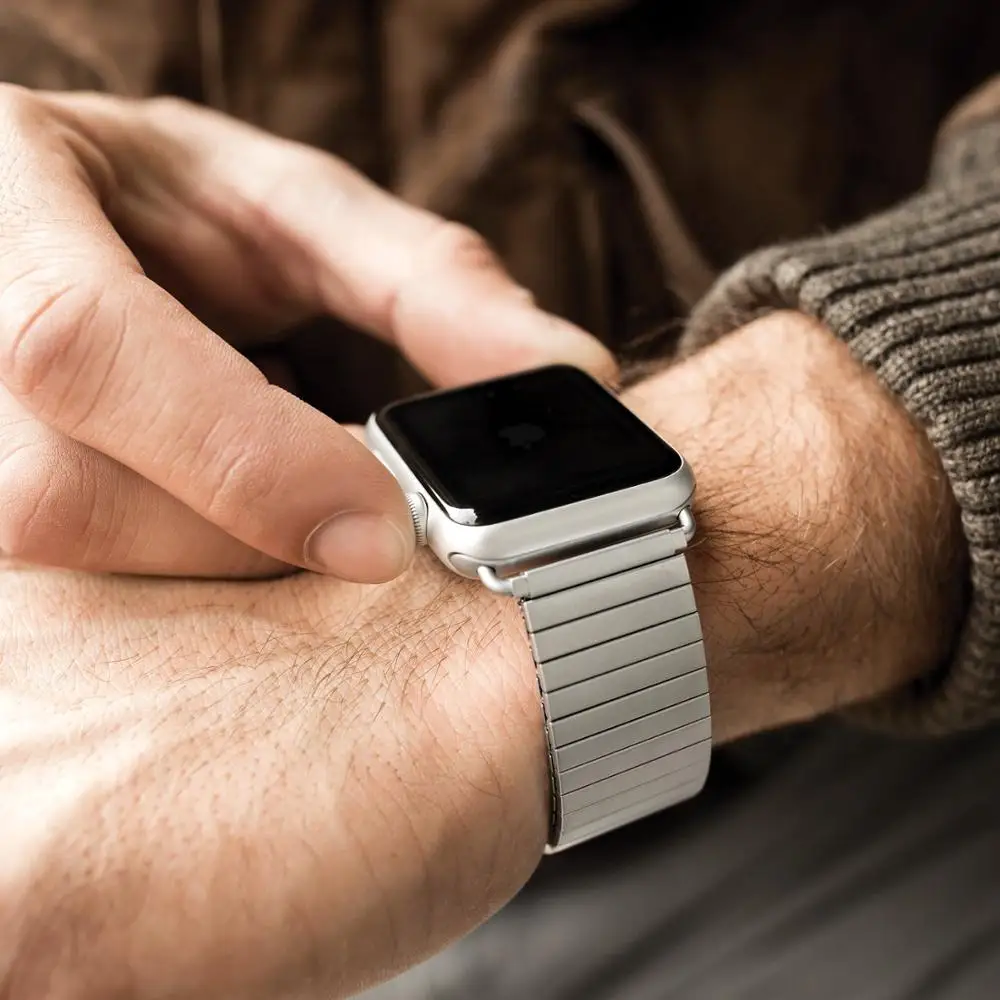Ремешок эластичный для Apple watch band 44 мм 40 42 38 металлический браслет из нержавеющей