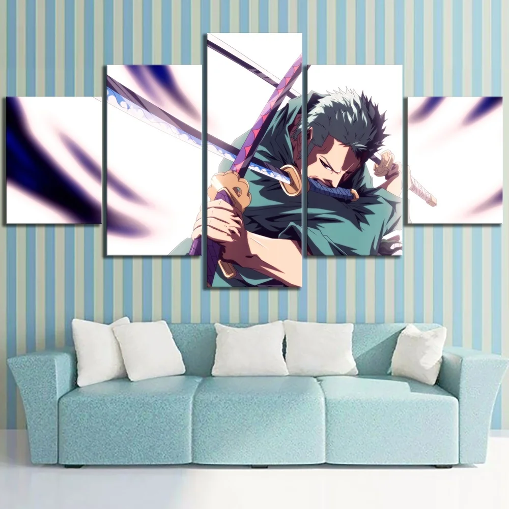 

5 Pieces Zoro Oil Painting Anime Poster Art CanvasStickers Home Room Decor paper Murals Paints Framework Modular