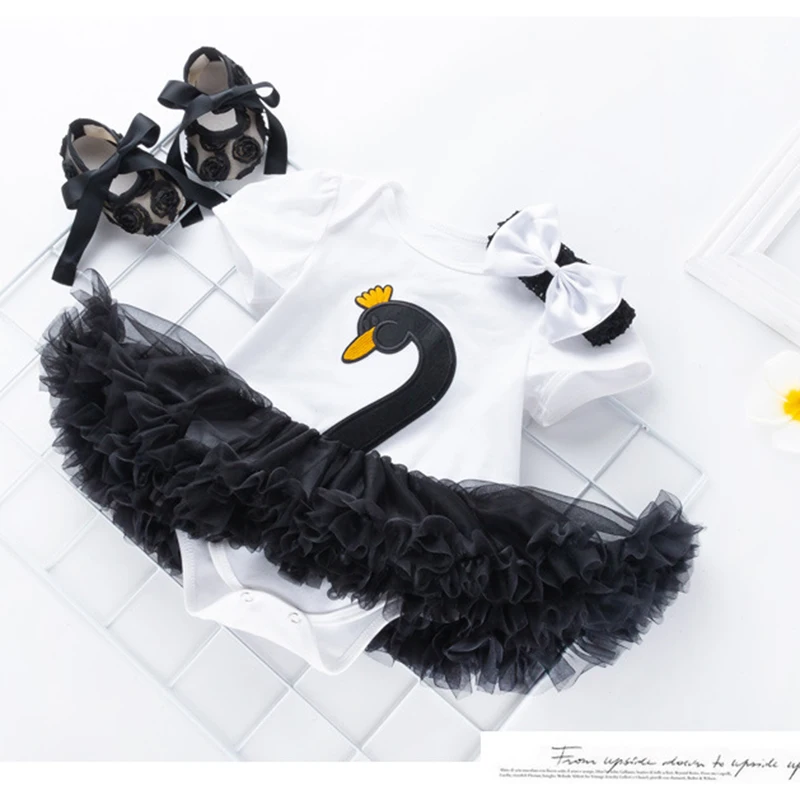 Новое летнее платье с коротким рукавом и принтом лебедя для маленьких девочек
