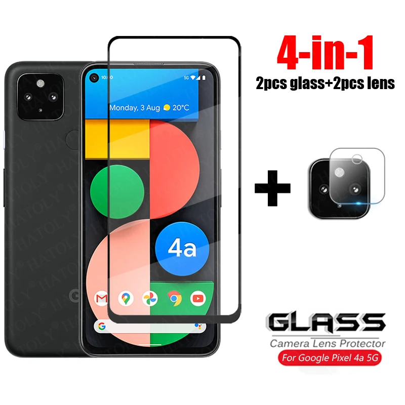 Funda completa templada 4 en 1 para Google Pixel 4A 5G cristal para Google Pixel 4 5 A c&aacute;mara XL pel&iacute;cula de Protector de pantalla HD de lente-0