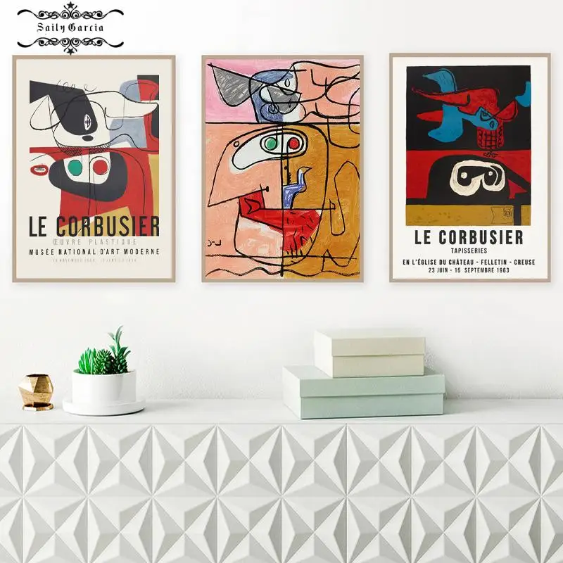 

French Le Corbusier Exhibition Poster Vintage Autrement Abstract Pictures Modern Mid Century Abstract Canvas Painting Decor
