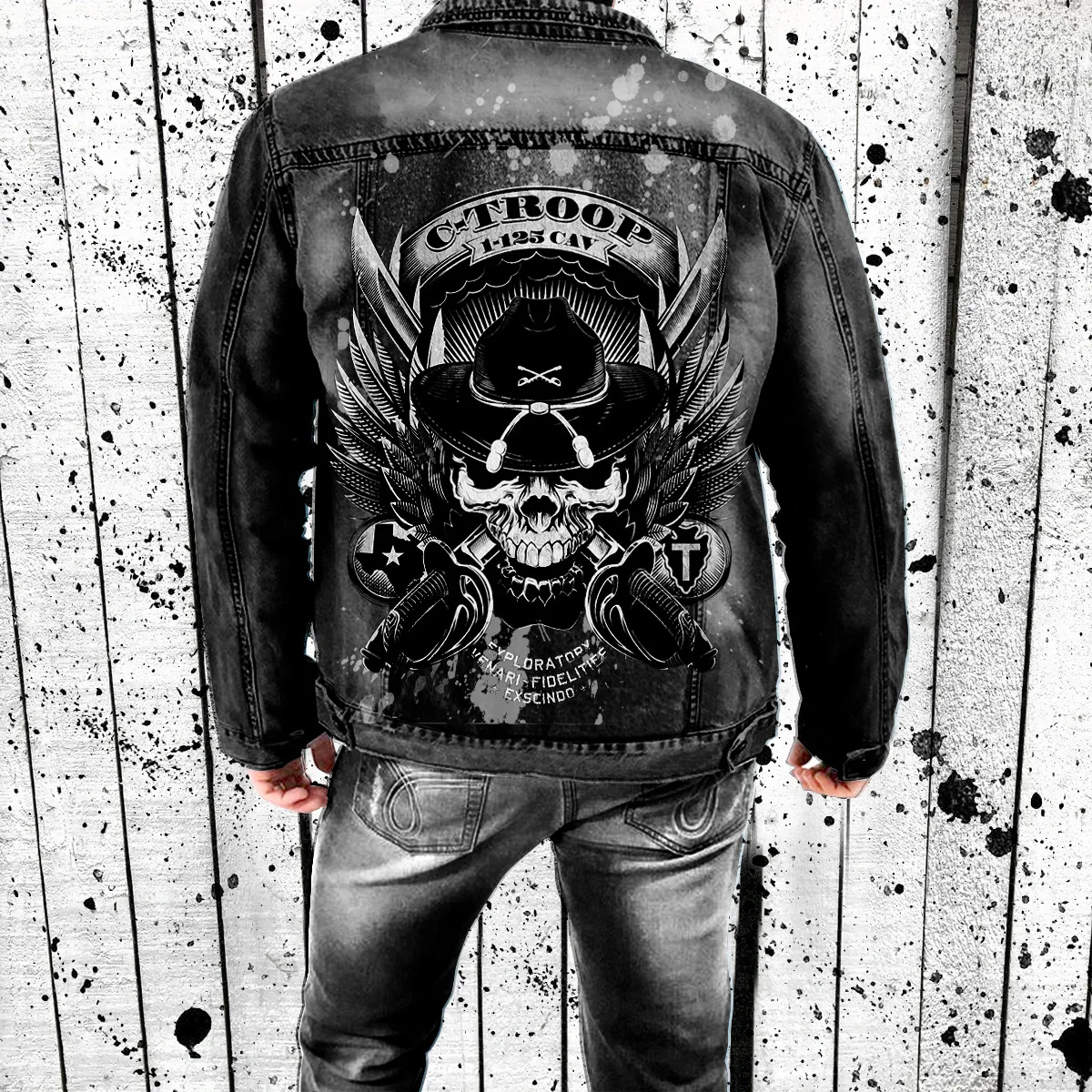 

Fashion Streetwear Men Jacket Skull Embroidery Designer Punk Style Ripped Denim Jacket Men Coat Rock Hip Hop Jean Jacket