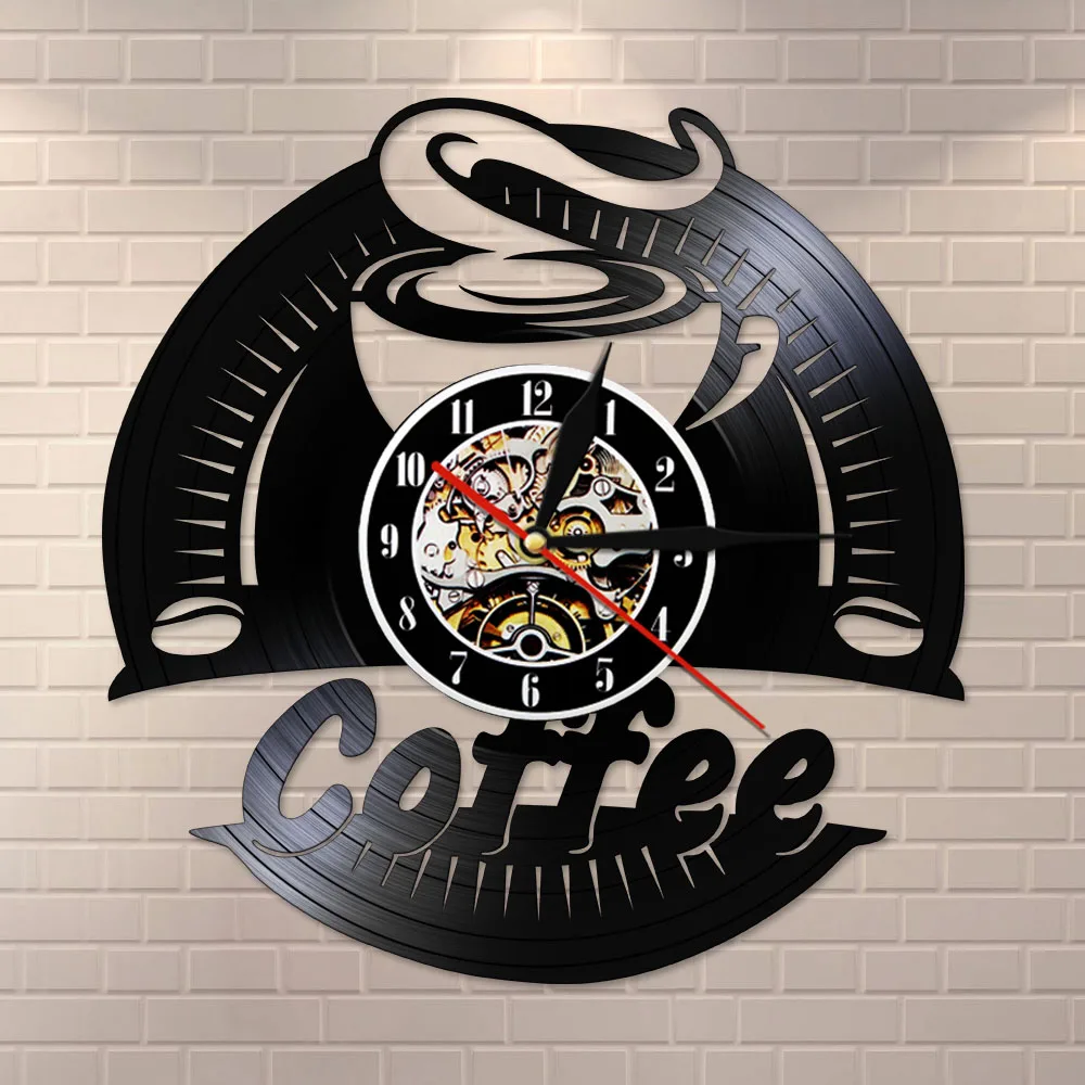 Настенные часы с виниловой записью кофе современные дизайнерские декоративные