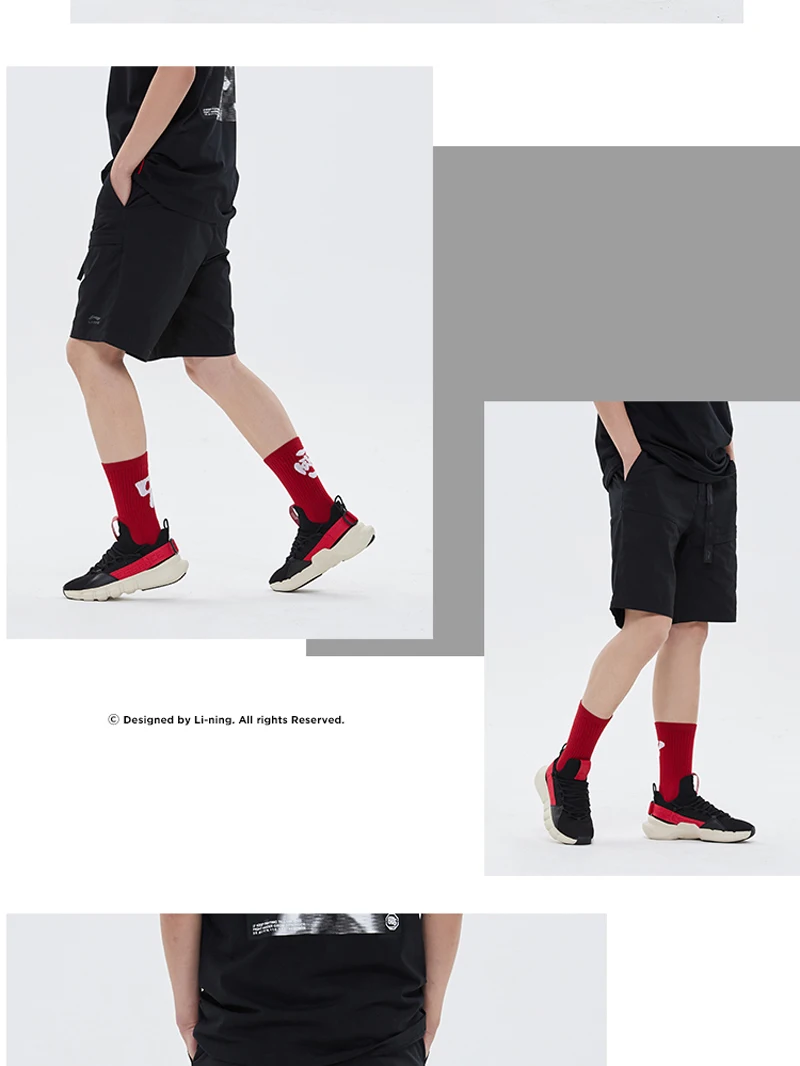 Li-Ning мужские трендовые прогулочные шорты, хлопковые дышащие шорты с регулируемой талией, спортивные шорты AKSP097 MKD1624