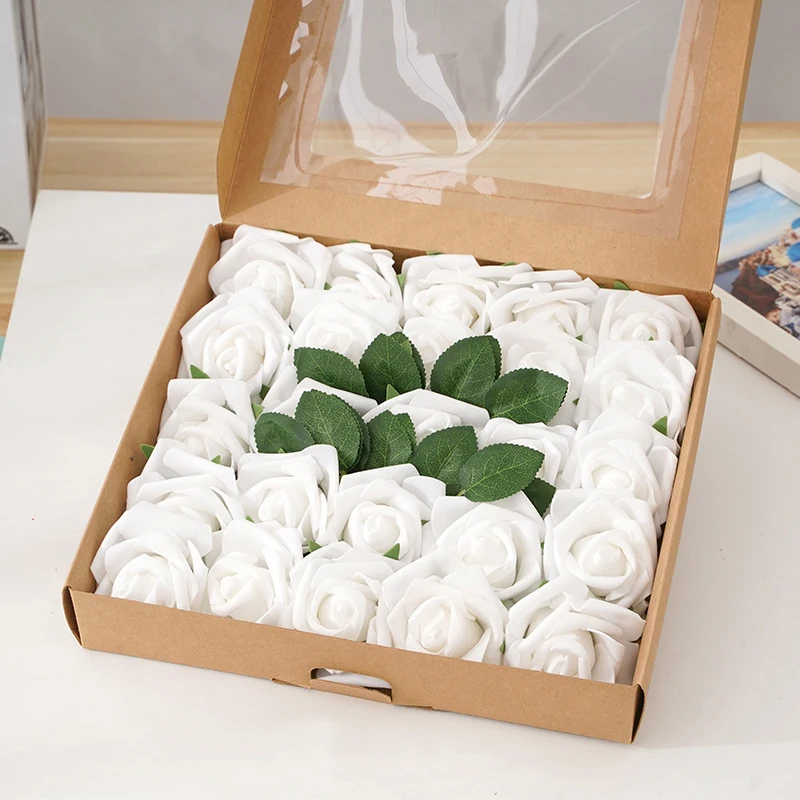 

25Count/Box Rose Flowers Artificial Decoration Valentine's Day Gift for Girls Friends Wedding Party Home Artificial Flower Decor