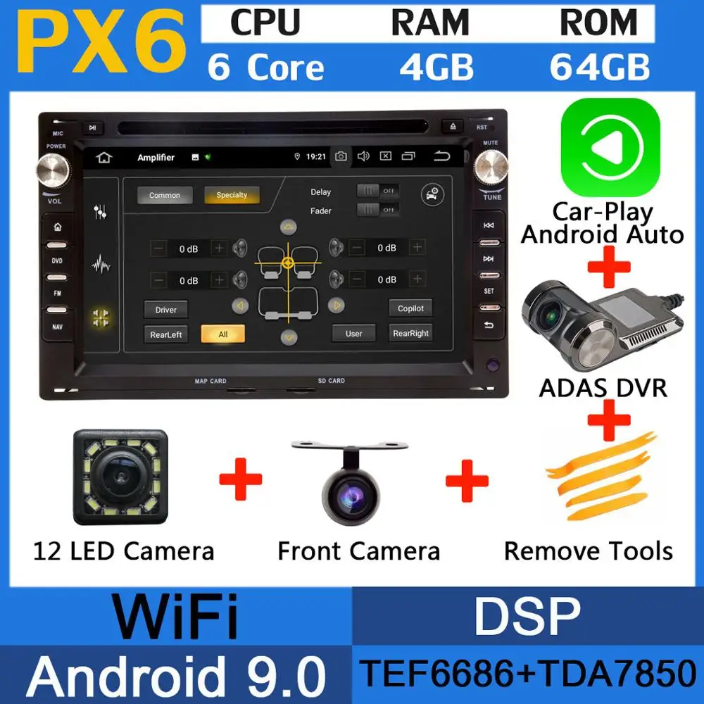 PX6-CarPlay-ADAS PX6 Восьмиядерный Android 9,0 4 Гб+ 64 Гб USBx5 для Volkswagen VW Bora Polo MK3 MK4 Passat B5 MK5 Sharan GOLF IV Jetta автомобильный радиоприемник gps - Цвет: PX6-CarPlay-ADAS