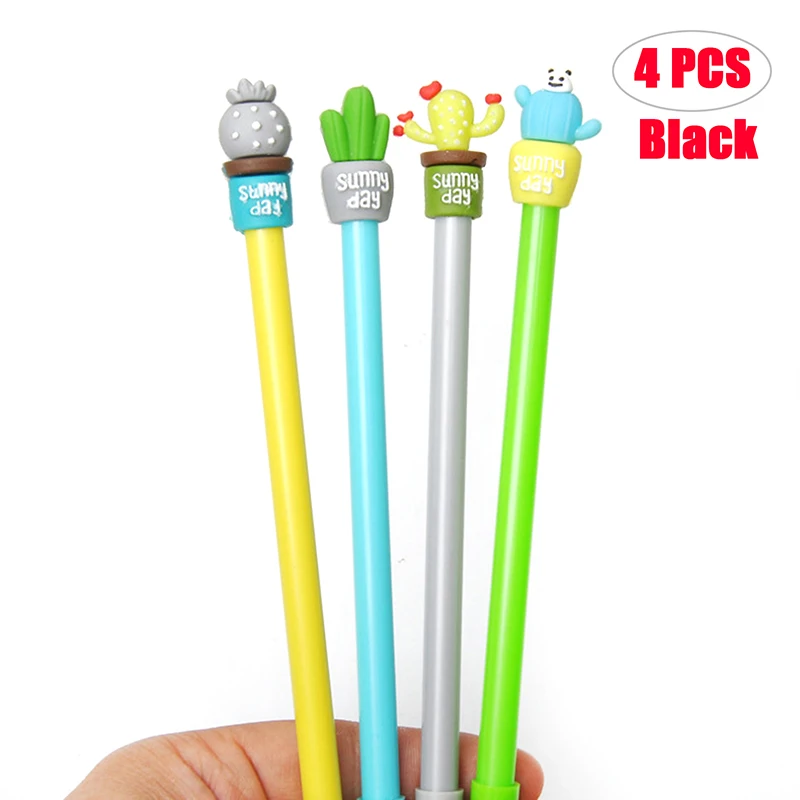 

4PCS Cactus Potted Gel Pen Refill Stationery Gift Black Ink School Office