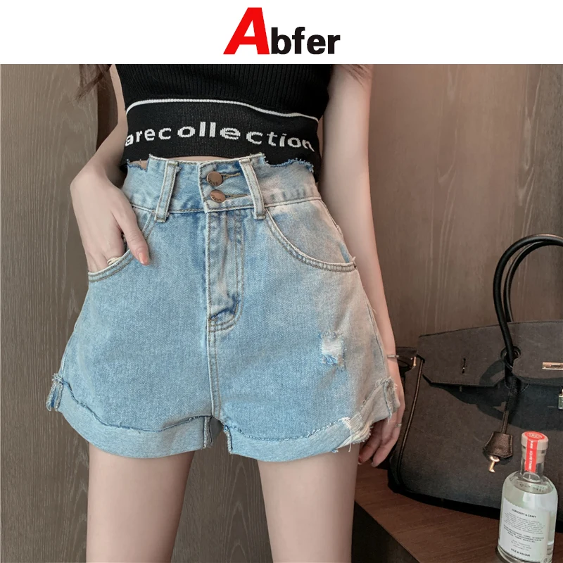 

Abfer Shorts High Waist Women's Jeans 2021 Ripped Denim Summer Korean Style Fashion Harajuku Short Pants Woman Jean Plus Size