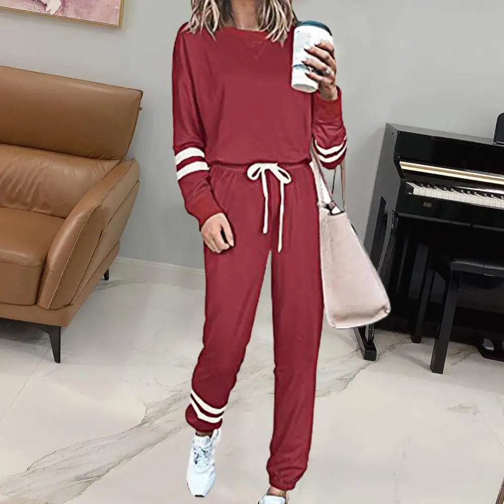 

HOT SALESTracksuit Long Sleeve Loose Women Blouse Drawstring Long Pants Striped Tracksuit for Spring