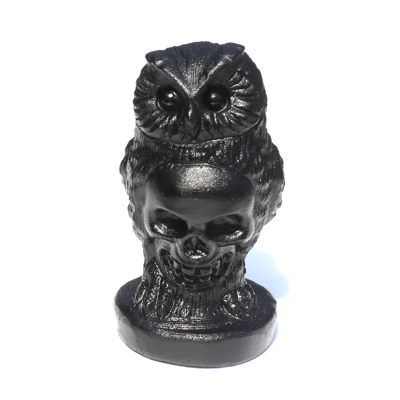 

1 Pcs natural black obsidian crystal owl head skulls for home decoration
