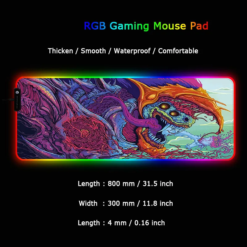 800x300 большой светодиодный RGB Освещение игровые Мышь цветные мышь с подсветкой геймер коврик Гранде для cs go Hyper Beast компьютер
