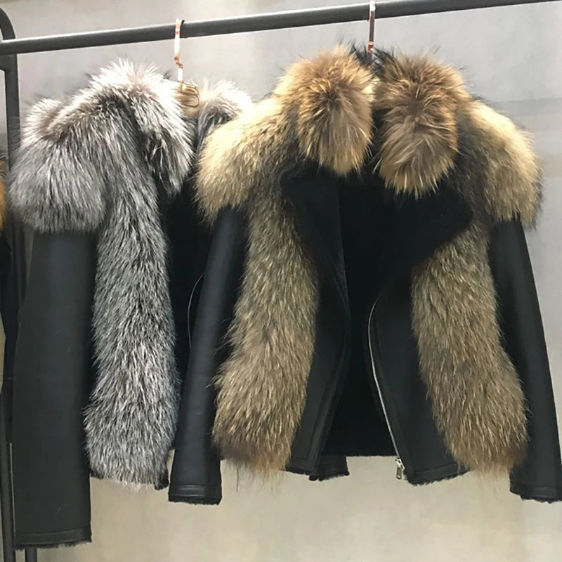 

Warm Original Fur all-in-one Real Fox Fur Collar Womens Jackets Winter Outdoor Fashion Coat Thick Windproof