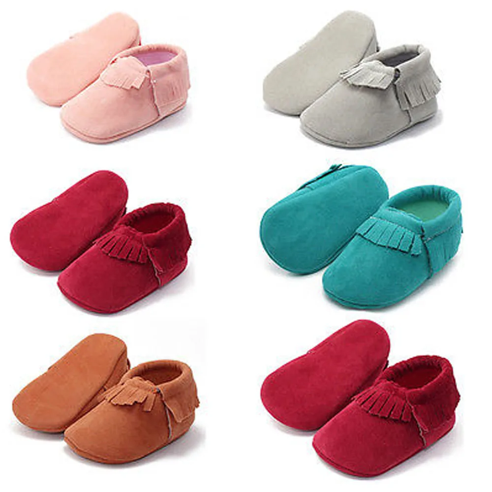 Zapatos de borla firme para beb&eacute; y ni&ntilde;a, zapatos de cuna de suela suave para beb&eacute;, de algod&oacute;n s&oacute;lido para primeros pasos de 0 a 18 meses-0