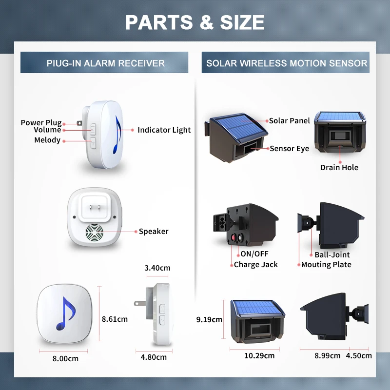 

Htzsafe Solar Wireless Driveway Alarm System-1/4 Mile Long Transmission Range-Solar Powered No Need Replace Batteries-Outdoor We