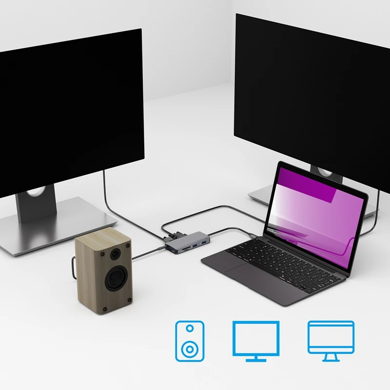 AAAJ-Док-станция с разъемом типа C HDMI VGA USB3.0 аудио питание концентратор для ноутбука