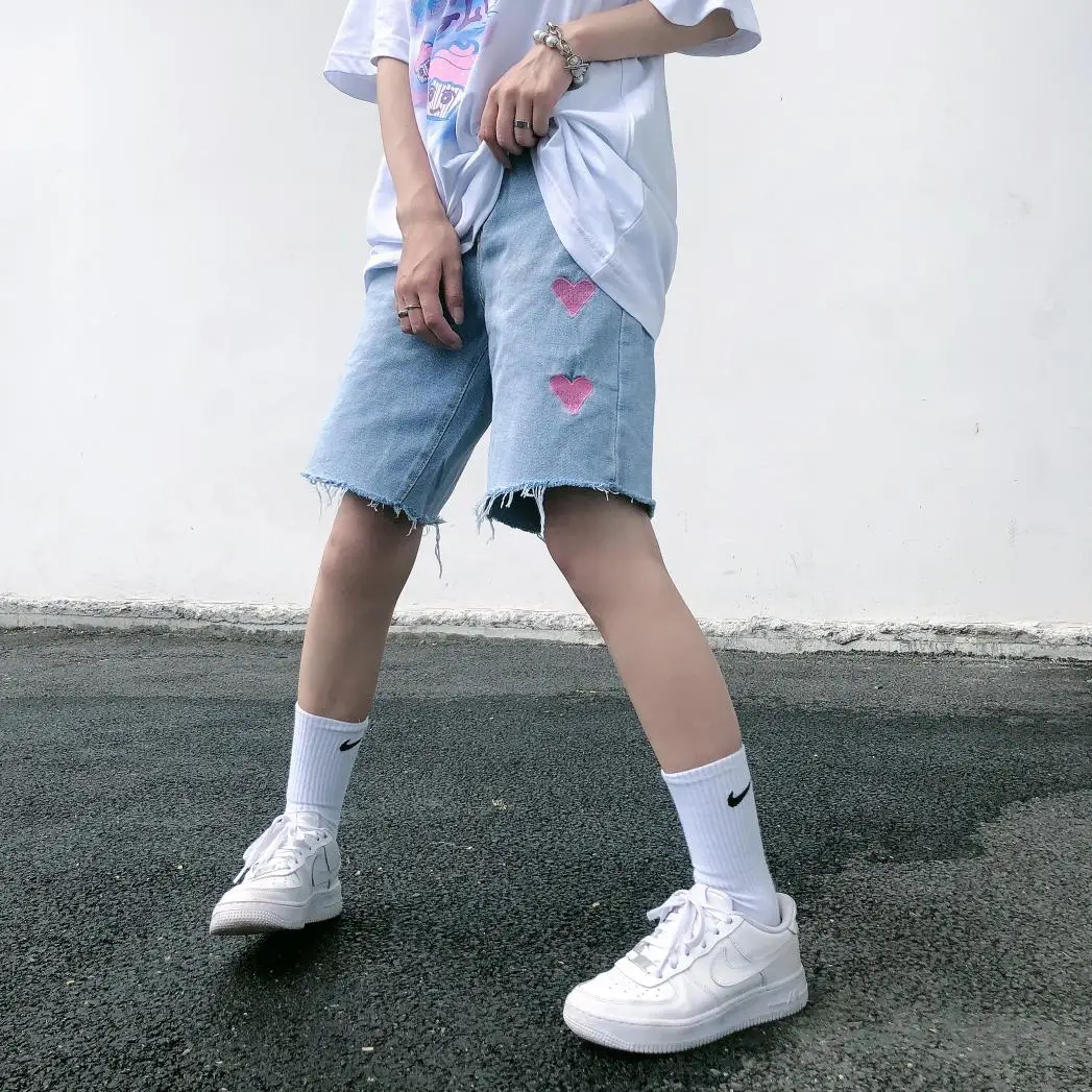 

Summer Harajuku Love Ladies Jeans Loose Wide Legs Street Hip Hop Clothing Fashion High Waist Pocket Jeans 2021 Ladies Clothing