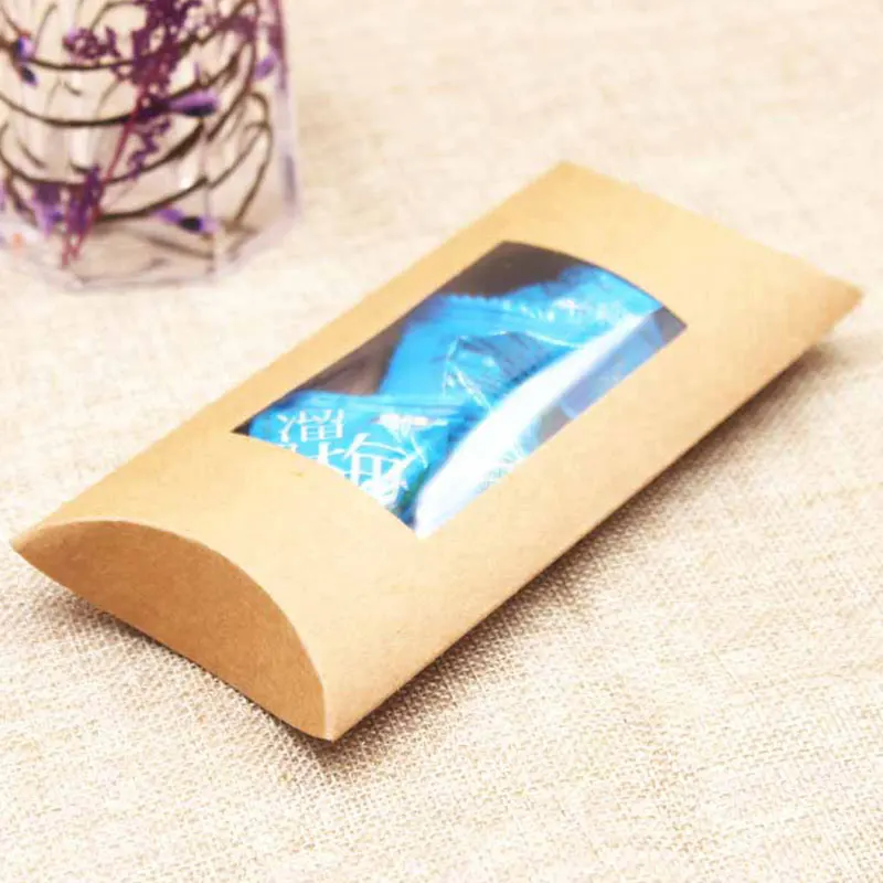 

5pcs Wedding Favor Suppliles Transparent Party Bag Valentine's Day Open Window Kraft Paper Pillow Shape Gift Box Packaging Boxes