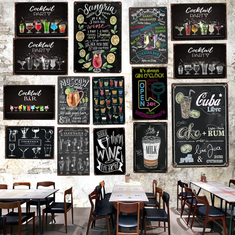 

Cocktail RetroTin Bar Signs Metal Plates For Wall Home Art Pub Kitchen Restaurant Decor Metal Poster A-3499