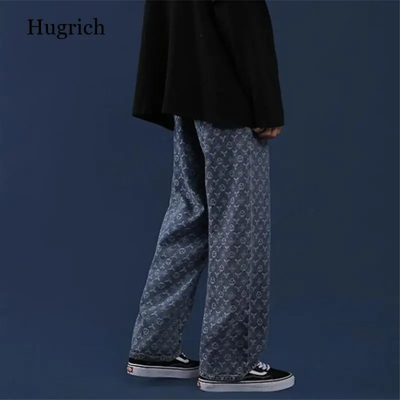 Джинсы мужские мешковатые с цветочным принтом брендовые дизайнерские брюки из