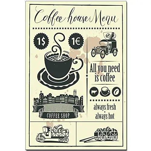 

Free Pintree Original Retro Design Coffee House Menu Tin Metal Signs Wall Art | Thick Tinplate Print Poster Wall Decoration for