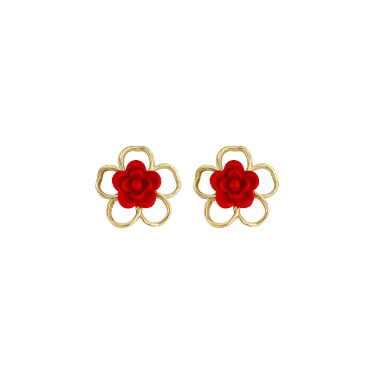 

Silver Needle Hong Kong Style Retro Simple Fashion Flower Stud Earrings Korean Temperament Beautiful Women's Earrings