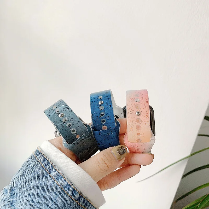 

glossy Silicone Strap For Watch band 44 40 38 42mm Water drop pattern wristband Sport bracelet i Watch serie 3 4 5 6 band