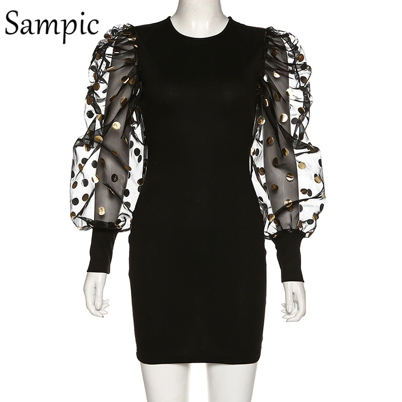 Женское платье свитер в горошек Sampic повседневное облегающее Сетчатое с длинными