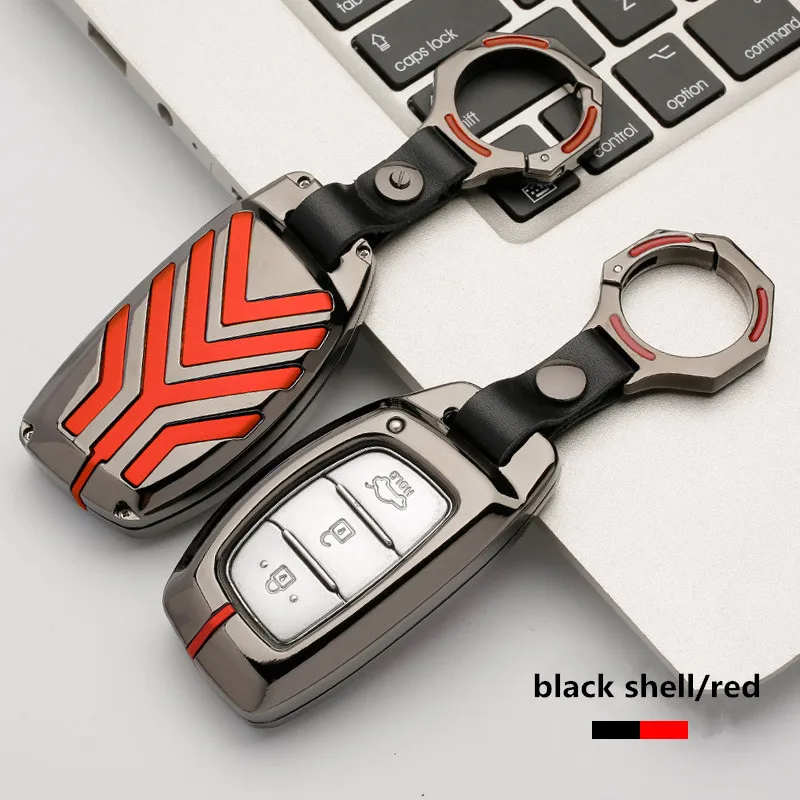 A-black red Чехол для ключей из цинкового сплава для hyundai IX25 IX35 I20 I30 I40 hb20 Santa Fe Creta Solaris 3 кнопки креативный автомобильный Стайлинг - Название цвета: A-black red