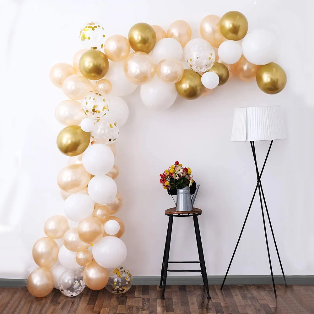

107pcs Balloon Garland Arch Kit Chrome Gold White Blush Pearl Confetti Balloons for Wedding Baby Shower Bridal Party Decorations