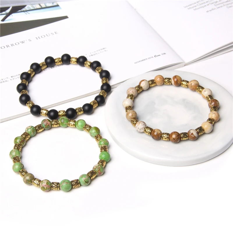 Природная чакра камень бисер браслет для женщин зеленый императорская Jaspe ручной