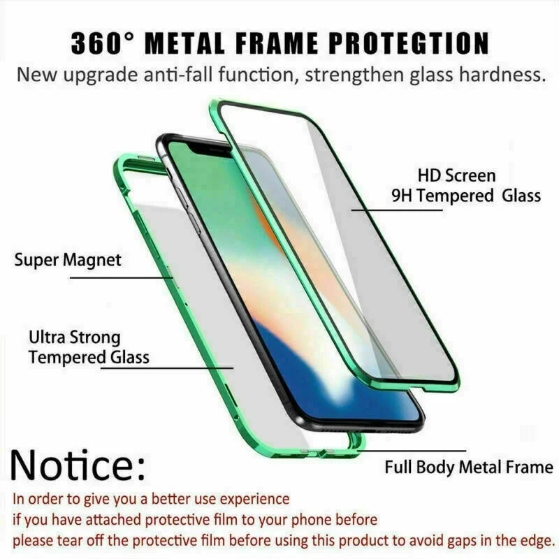 360 металлический магнитный чехол для телефона iPhone SE 2020 11pro MAX XS XR X 8 7 6 s Plus