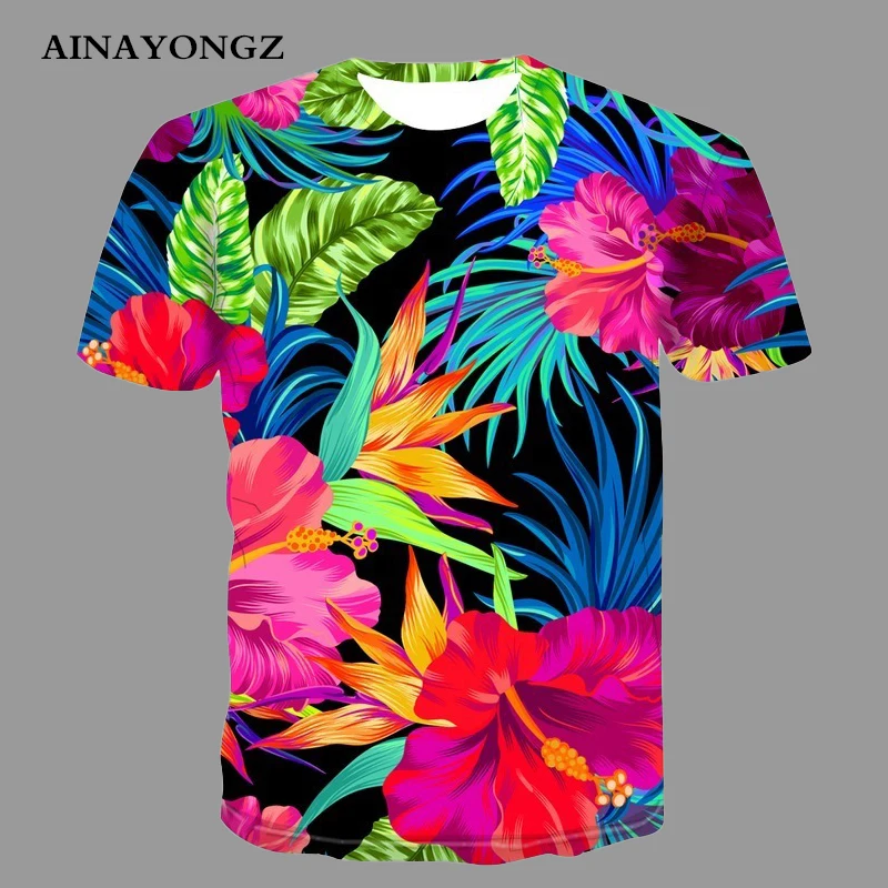 Summer Men Tshirt Casual Short Sleeves Clothes Plant Fresh Flowers 3d Printed Breathable Quick-Drying T-Shirt Youth O-Neck Tees