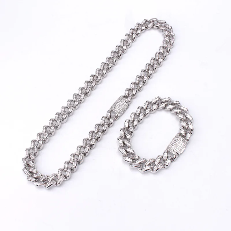 Цепочка-браслет Мужская 14 мм с фианитами цепочка кубинским звеном Майами |