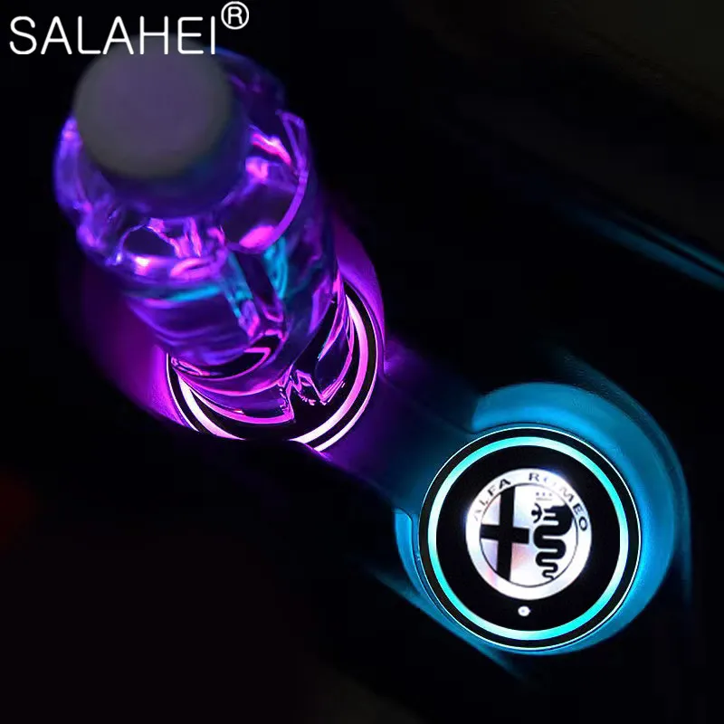 

2Pcs/set 7 Color Car LED Coaster Water Luminous Cup Mat Anti-slip Pad For Alfa Romeo 159 147 156 Giulietta 147 Sp Mito Car Goods