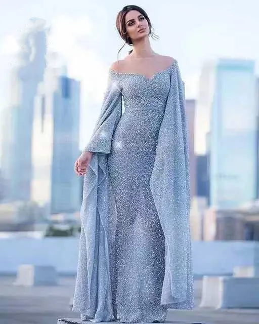 Женское вечернее платье русалка синее с блестками для торжевечерние вечеринок и