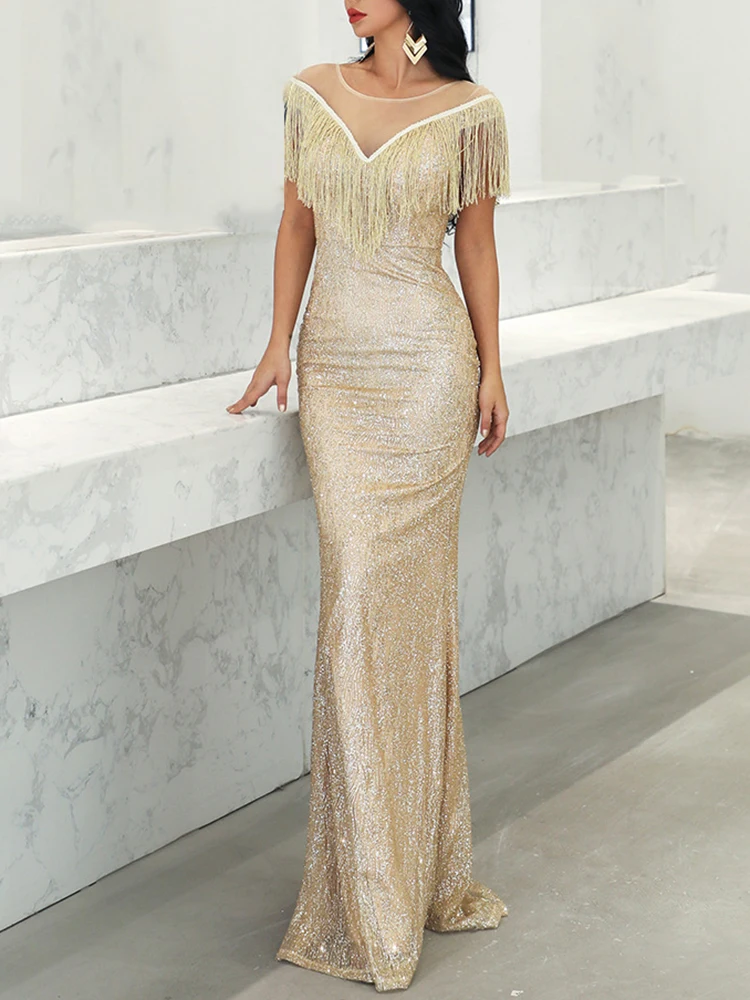 2019 вечернее платье элегантное макси с блестками v-образным вырезом Сетчатое