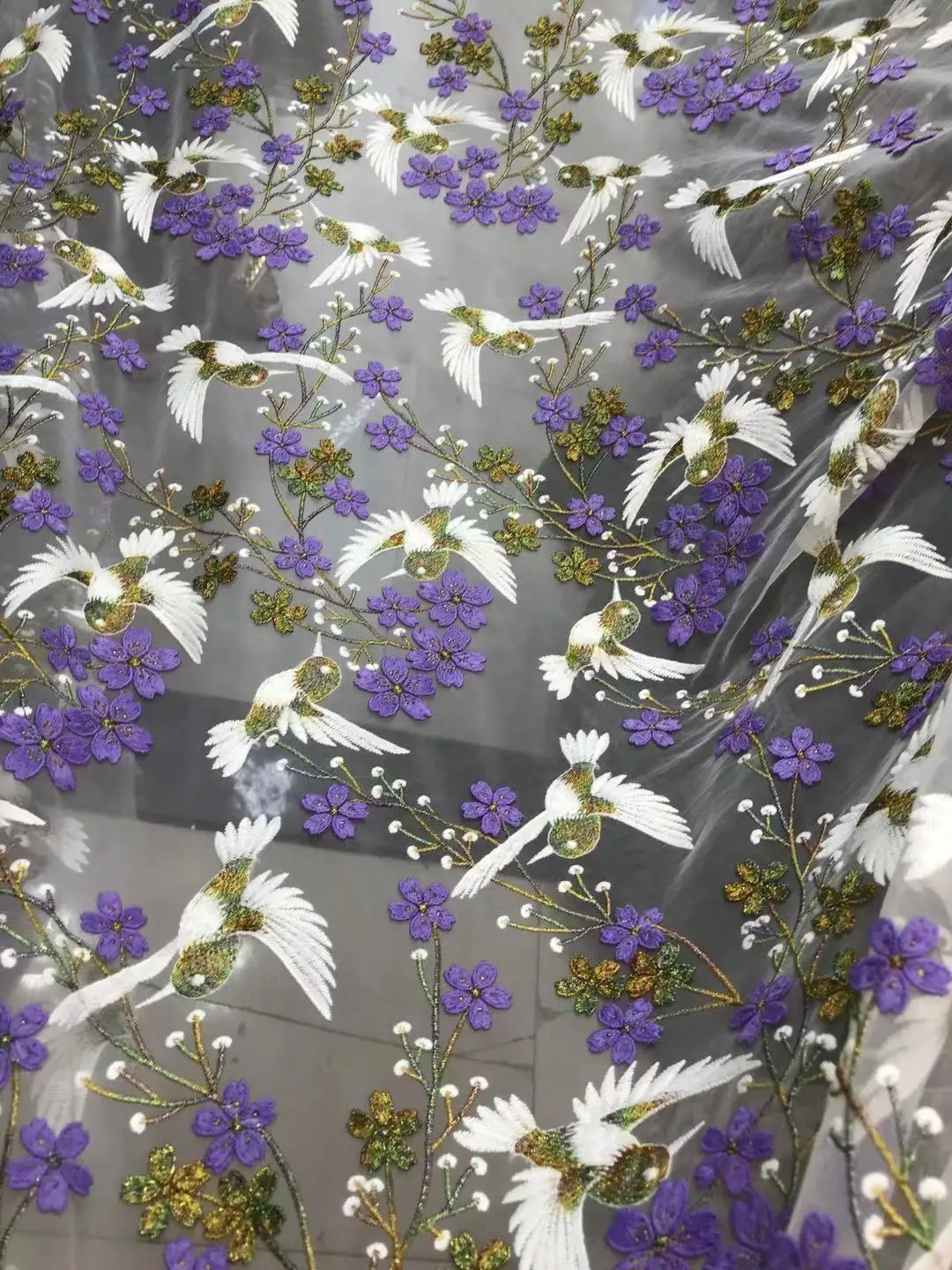 Акция изысканных птиц Высококачественная Тюлевая вышивка французское Тюлевое