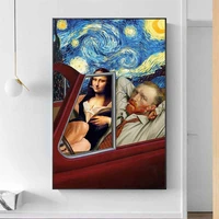 funny art van gogh and mona lisa driving canvas posters abstract smoking oil paintings on canvas wall pictures home wall decor