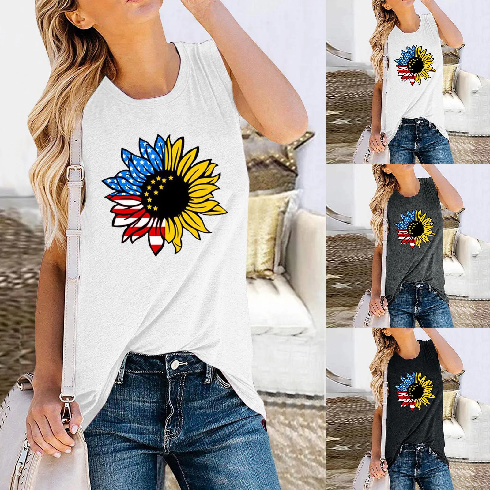 

Women's Casual Loose Independence Day Series Printed Sleeveless Tank Top